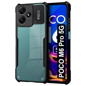 SNP-Shock Proof Clear Polycarbonate Protective Back Case For Mi Redmi 12 5G|Poco M6 Pro 5G - Airedge Technology|360 Degree Camera Protection|Transparent Hybrid Back Case Mobile Cover - Black