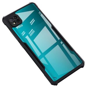 SNP- Back Cover Case for Mi Poco C3 (PC & TPU/Shockproof/Crystal Clear/Transparent/Black Bumper)