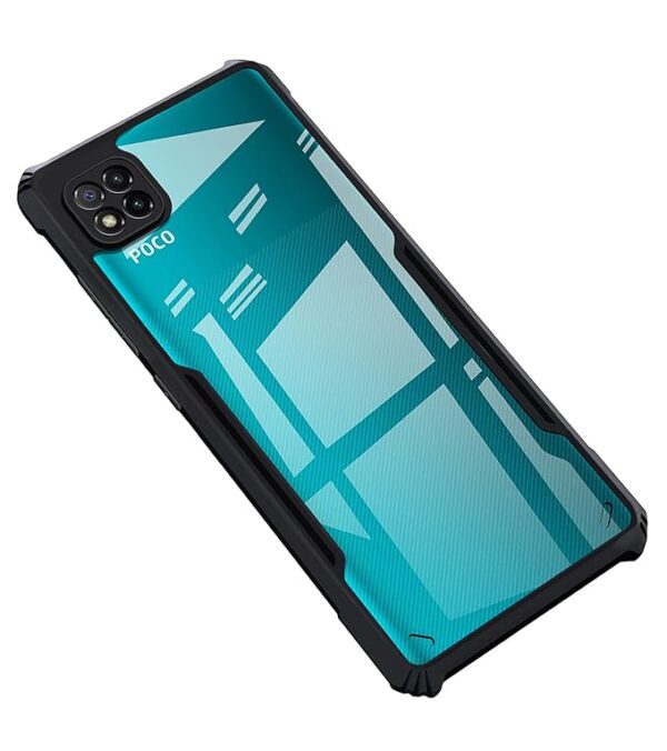 SNP- Back Cover Case for Mi Poco C3 (PC & TPU/Shockproof/Crystal Clear/Transparent/Black Bumper)