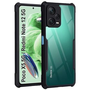 SNP- Shockproof Crystal Clear Back Cover Case for Poco X5 5G / Mi Redmi Note 12 5G | 360 Degree Protection | Protective Design | Transparent Back Cover Case (PC & TPU | Black Bumper)