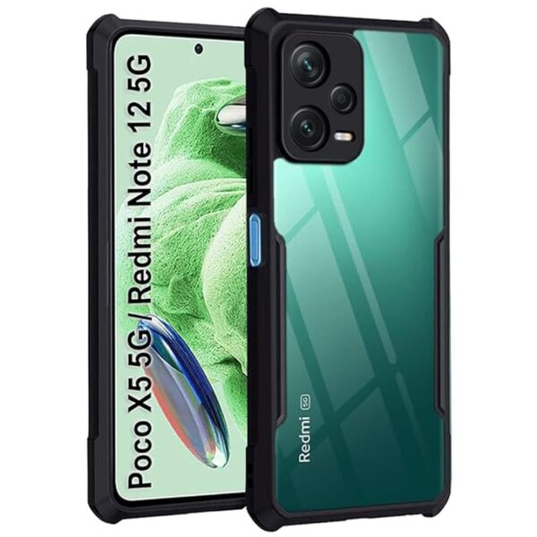 SNP- Shockproof Crystal Clear Back Cover Case for Poco X5 5G / Mi Redmi Note 12 5G | 360 Degree Protection | Protective Design | Transparent Back Cover Case (PC & TPU | Black Bumper)