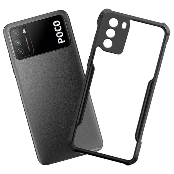 SNP-Poco M3 Back Cover |Transparent Back Case|Ultra Thin Slim Crystal Clear Hard PC with TPU Bumper, Military-Grade Protection Case for Poco M3 -Black - Image 7