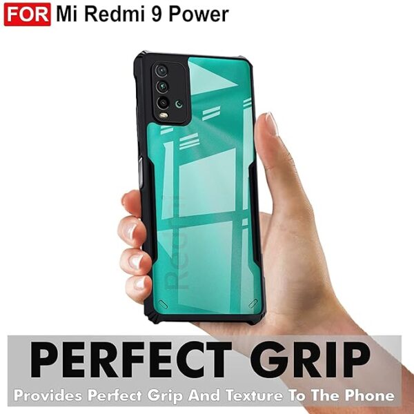 SNP-Shockproof Clear Back Cover Case for Mi Redmi 9 Power | 360 Degree Protection | Hard Transparent Back Cover Case for Redmi 9 Power (PC & TPU, Black Bumper) - Image 3