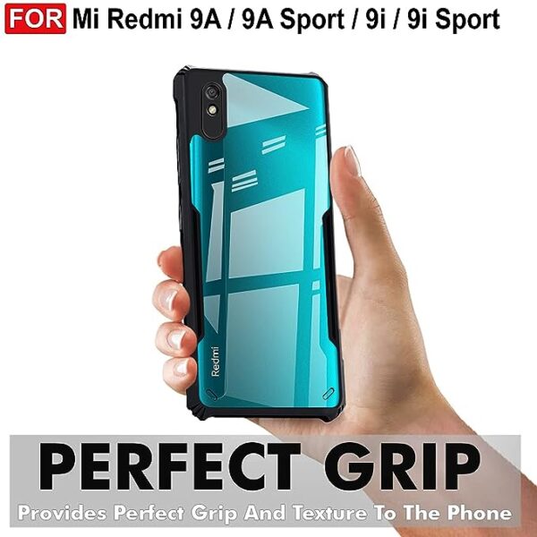 SNP-Back Cover For Redmi 9A / 9A Sport / 9I / 9I Sport Mobile (Tpu, Poly Carbonate | Transparent | Black Bumper) - Image 3