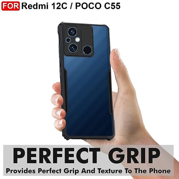 SNP- Redmi 12C / Poco C55 (4G) Back Case Cover | Camera Protection Shockproof Bumper-Edge | Acrylic Crystal Clear 360 Degree Protection TPU+PC | Transparent Eagle Back Case Cover (Black) - Image 3