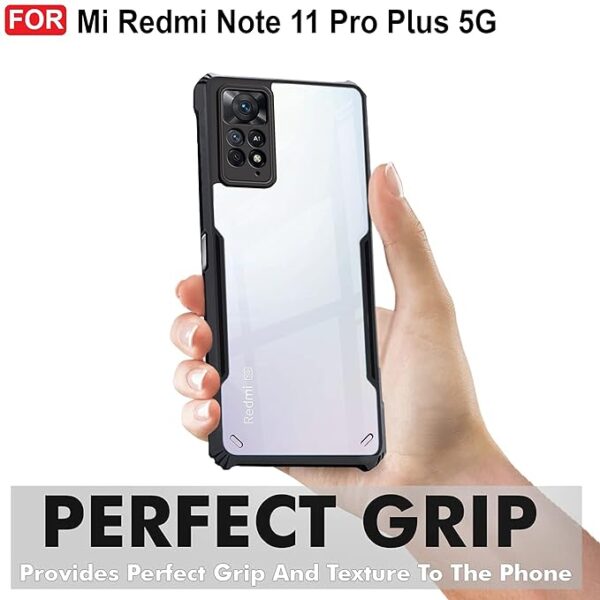 SNP-Redmi Note 11 Pro / 11 Pro+ Plus (5G) Back Case Cover | Camera Protection Shockproof Bumper-Edge | Acrylic Crystal Clear 360 Degree Protection TPU+PC | Transparent Eagle Back Case Cover (Black) - Image 3