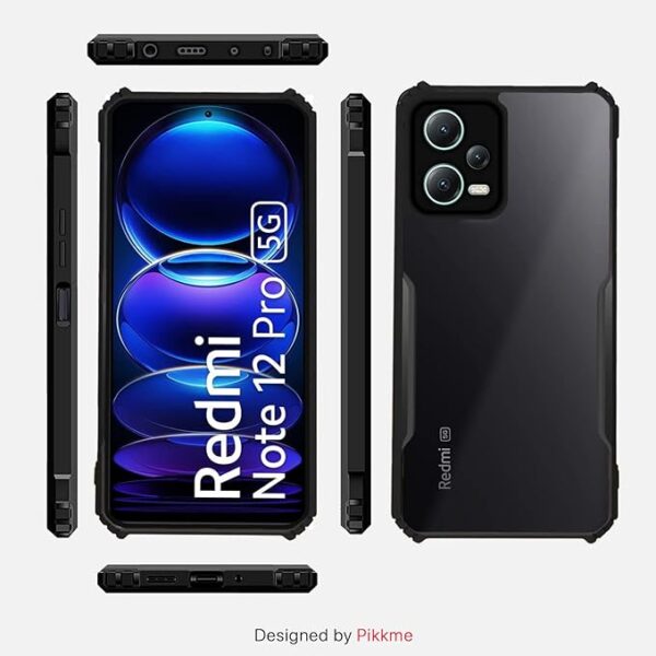 SNP-Redmi Note 12 Pro 5G Back Cover | Crystal Clear Transparent Back | Ultra Hybrid | Full Camera Protection | Raised Edge | Bumper Back Case (Black) - Image 3