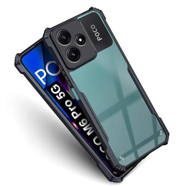 SNP-Shock Proof Clear Polycarbonate Protective Back Case For Mi Redmi 12 5G|Poco M6 Pro 5G - Airedge Technology|360 Degree Camera Protection|Transparent Hybrid Back Case Mobile Cover - Black - Image 3