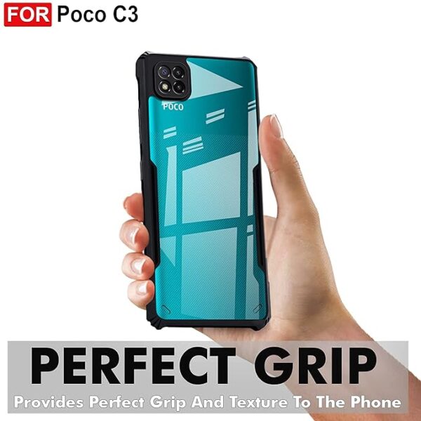 SNP- Back Cover Case for Mi Poco C3 (PC & TPU/Shockproof/Crystal Clear/Transparent/Black Bumper) - Image 3