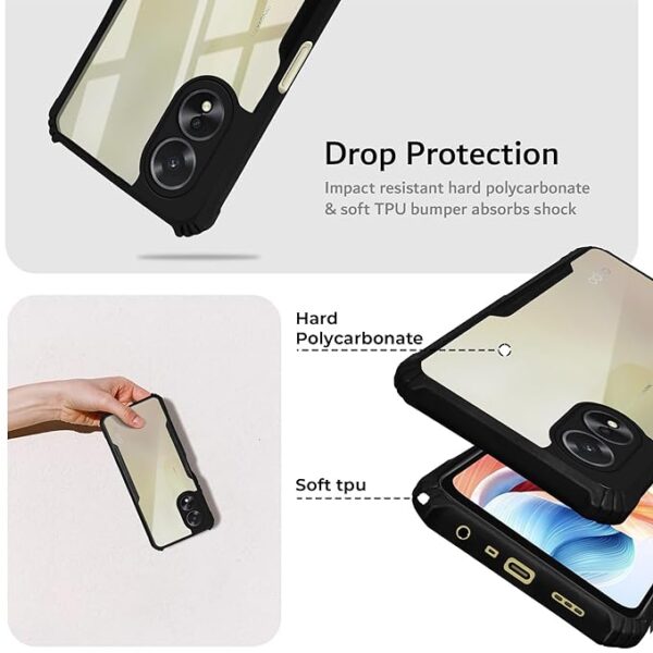 SNP-Oppo A38 / Oppo A18 (4G) Back Case Cover | Camera Protection Shockproof Bumper-Edge | Acrylic Crystal Clear 360 Degree Protection TPU+PC | Transparent Eagle Back Case Cover (Black) - Image 3