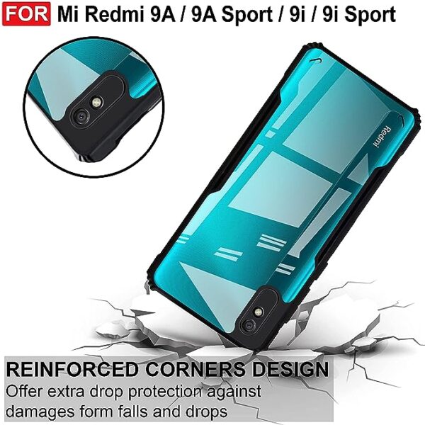 SNP-Back Cover For Redmi 9A / 9A Sport / 9I / 9I Sport Mobile (Tpu, Poly Carbonate | Transparent | Black Bumper) - Image 4