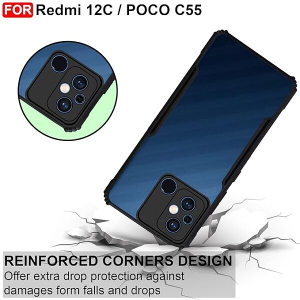 SNP- Redmi 12C / Poco C55 (4G) Back Case Cover | Camera Protection Shockproof Bumper-Edge | Acrylic Crystal Clear 360 Degree Protection TPU+PC | Transparent Eagle Back Case Cover (Black) - Image 4
