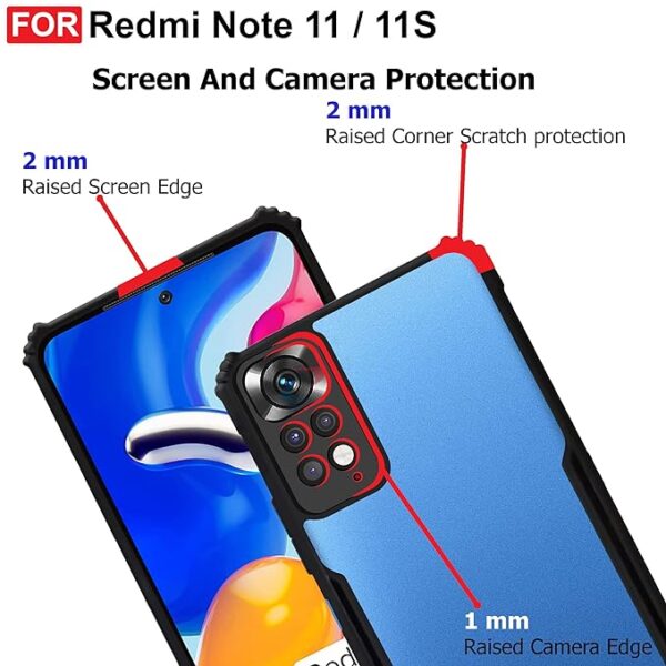 SNP-Redmi Note 11 / Note 11S (4G) Back Case Cover | Camera Protection Shockproof Bumper-Edge | Acrylic Crystal Clear 360 Degree Protection TPU+PC | Transparent Eagle Back Case Cover (Black) - Image 4