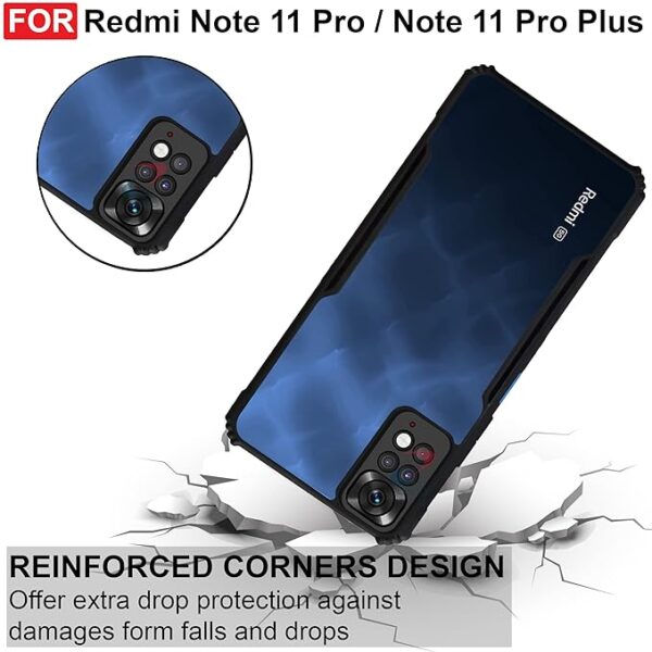 SNP-Redmi Note 11 Pro / 11 Pro+ Plus (5G) Back Case Cover | Camera Protection Shockproof Bumper-Edge | Acrylic Crystal Clear 360 Degree Protection TPU+PC | Transparent Eagle Back Case Cover (Black) - Image 4