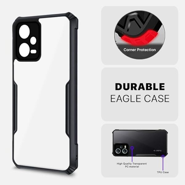 SNP-Redmi Note 12 Pro 5G Back Cover | Crystal Clear Transparent Back | Ultra Hybrid | Full Camera Protection | Raised Edge | Bumper Back Case (Black) - Image 4