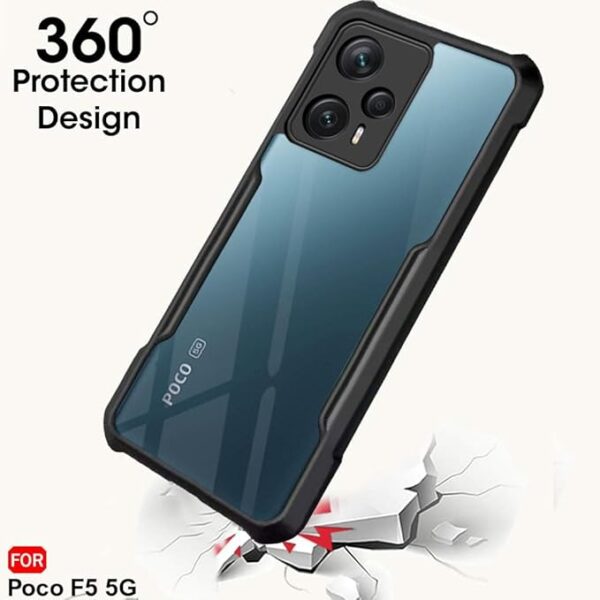 SNP-Shockproof Crystal Clear Back Cover Case for Mi Poco F5 5G | 360 Degree Protection | Protective Design | Transparent Back Cover Case for Mi Poco F5 5G (Black Bumper) - Image 4