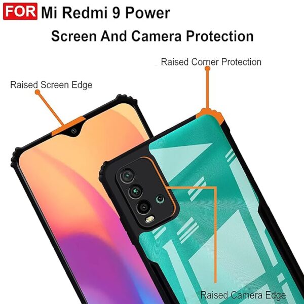 SNP-Shockproof Clear Back Cover Case for Mi Redmi 9 Power | 360 Degree Protection | Hard Transparent Back Cover Case for Redmi 9 Power (PC & TPU, Black Bumper) - Image 5
