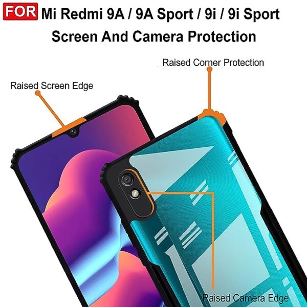 SNP-Back Cover For Redmi 9A / 9A Sport / 9I / 9I Sport Mobile (Tpu, Poly Carbonate | Transparent | Black Bumper) - Image 5