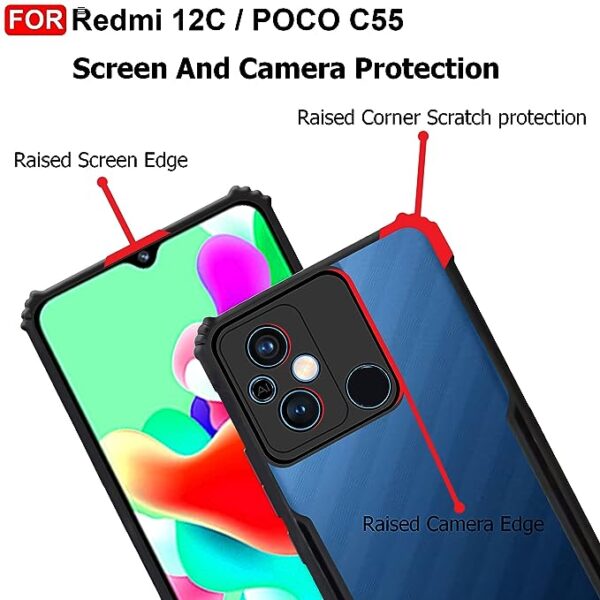 SNP- Redmi 12C / Poco C55 (4G) Back Case Cover | Camera Protection Shockproof Bumper-Edge | Acrylic Crystal Clear 360 Degree Protection TPU+PC | Transparent Eagle Back Case Cover (Black) - Image 5