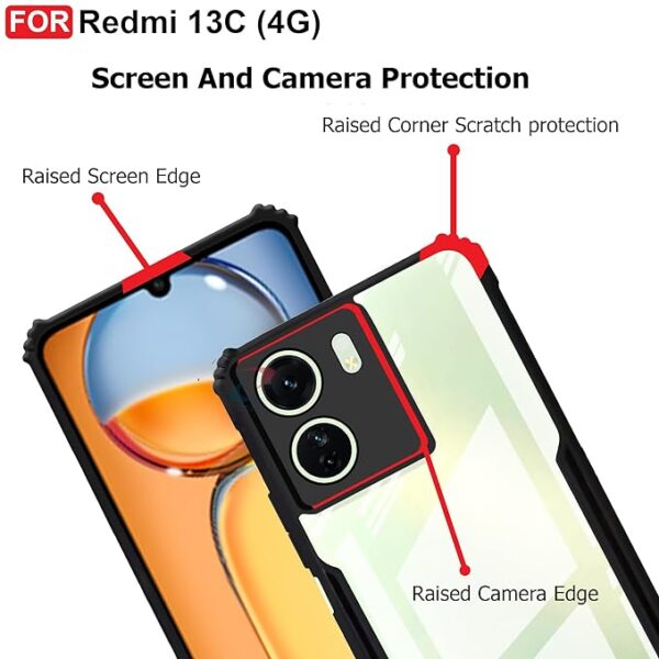 SNP-Back Cover Case for Mi Redmi 13C 4G / Poco C65 | 360 Degree Protection | Shock Proof Design | Transparent Back Cover Case for Redmi 13C / Poco C65 (PC & TPU, Black Bumper) - Image 5