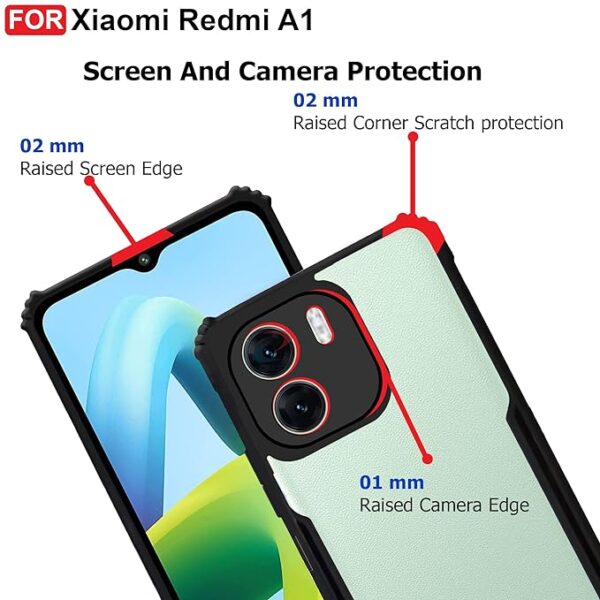 SNP-Redmi A1 / A2 Back Cover | Crystal Clear Transparent Back | Ultra Hyrbid | Full Camera Protection | Raised Edge | Bumper Back Case for Redmi A1 / A2 (Plastic, Black) - Image 5