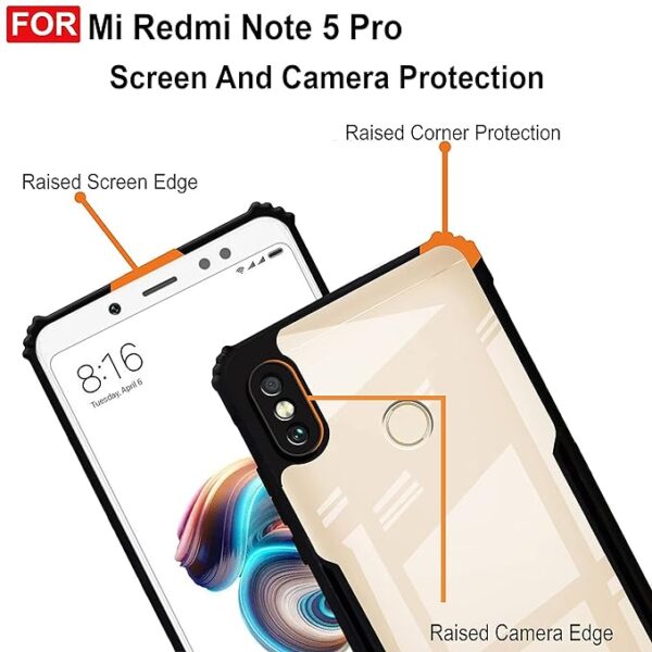 SNP-Redmi Note 5 Pro Back Cover | Crystal Clear Transparent Back | Ultra Hybrid | Full Camera Protection | Raised Edge | Bumper Back Case for Redmi Note 5 Pro (Black) - Image 5
