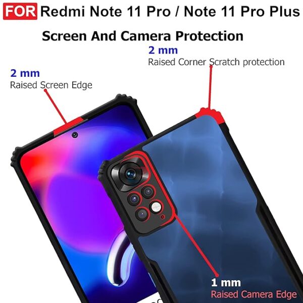 SNP-Redmi Note 11 Pro / 11 Pro+ Plus (5G) Back Case Cover | Camera Protection Shockproof Bumper-Edge | Acrylic Crystal Clear 360 Degree Protection TPU+PC | Transparent Eagle Back Case Cover (Black) - Image 5