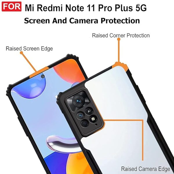 SNP-Redmi Note 11 Pro / 11 Pro+ Plus (5G) Back Case Cover | Camera Protection Shockproof Bumper-Edge | Acrylic Crystal Clear 360 Degree Protection TPU+PC | Transparent Eagle Back Case Cover (Black) - Image 5