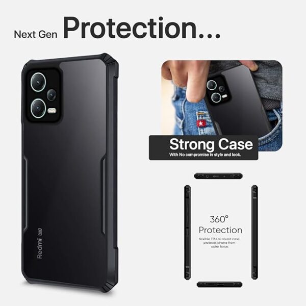 SNP-Redmi Note 12 Pro 5G Back Cover | Crystal Clear Transparent Back | Ultra Hybrid | Full Camera Protection | Raised Edge | Bumper Back Case (Black) - Image 5