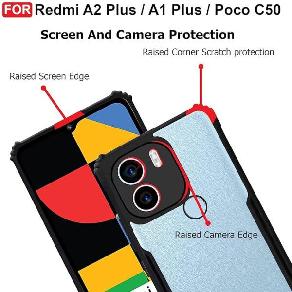 SNP-Poco C51 / Redmi A1 Plus/Redmi A2 Plus/Poco C50 Back Cover | Crystal Clear Transparent Back | Ultra Hybrid | Full Camera Protection | Raised Edge | Bumper Back Case (Black) - Image 5