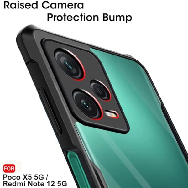 SNP- Shockproof Crystal Clear Back Cover Case for Poco X5 5G / Mi Redmi Note 12 5G | 360 Degree Protection | Protective Design | Transparent Back Cover Case (PC & TPU | Black Bumper) - Image 5