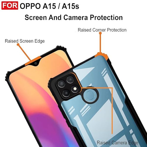 SNP-Shock Proof Clear Back Case Mobile Cover for Oppo A15 | Oppo A15s (Hard | Hybrid PC + TPU | Full Armour Device & Camera Protection | Black) - Image 5