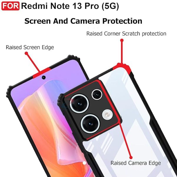 SNP-Shockproof Crystal Clear Back Cover Case for Mi Redmi Note 13 PRO 5G | 360 Degree Protection | Protective Design | Transparent Back Cover for Redmi Note 13 Pro (PC & TPU, Black Bumper) - Image 5