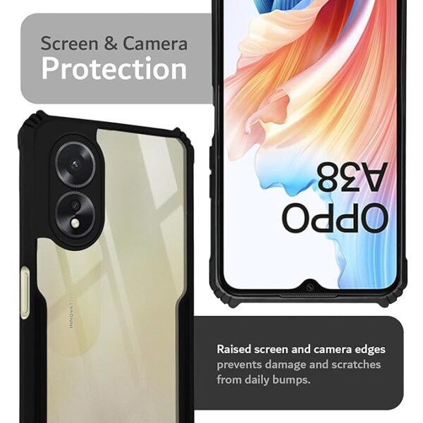 SNP-Oppo A38 / Oppo A18 (4G) Back Case Cover | Camera Protection Shockproof Bumper-Edge | Acrylic Crystal Clear 360 Degree Protection TPU+PC | Transparent Eagle Back Case Cover (Black) - Image 5