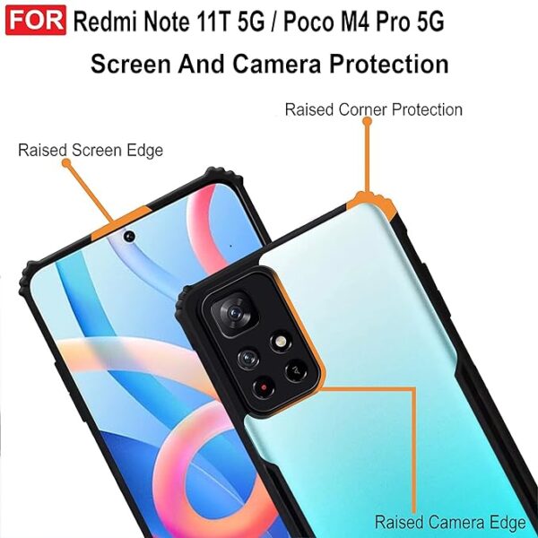 SNP-Back Cover For Mi Redmi Note 11T 5G / Poco M4 Pro 5G Back Cover Case | 360 Degree Protection | Shock Proof Design | Transparent Back Cover for Redmi Note 11T / Poco M4 Pro Black Bumper - Image 5