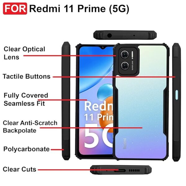 SNP-Redmi 11 Prime 5G Back Cover | Crystal Clear Transparent Back | Ultra Hyrbid | Full Camera Protection | Raised Edge | Bumper Back Case for Redmi 11 Prime 5G (Plastic, Black) - Image 6