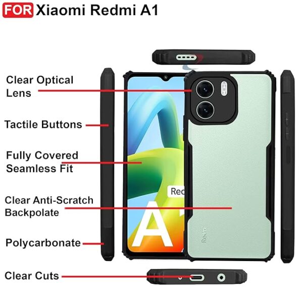 SNP-Redmi A1 / A2 Back Cover | Crystal Clear Transparent Back | Ultra Hyrbid | Full Camera Protection | Raised Edge | Bumper Back Case for Redmi A1 / A2 (Plastic, Black) - Image 6