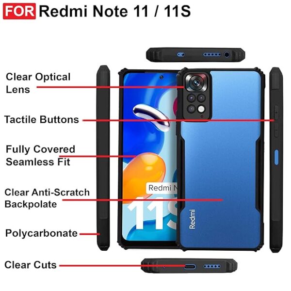 SNP-Redmi Note 11 / Note 11S (4G) Back Case Cover | Camera Protection Shockproof Bumper-Edge | Acrylic Crystal Clear 360 Degree Protection TPU+PC | Transparent Eagle Back Case Cover (Black) - Image 6