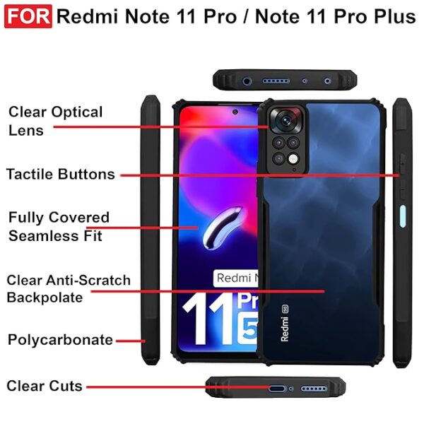 SNP-Redmi Note 11 Pro / 11 Pro+ Plus (5G) Back Case Cover | Camera Protection Shockproof Bumper-Edge | Acrylic Crystal Clear 360 Degree Protection TPU+PC | Transparent Eagle Back Case Cover (Black) - Image 6