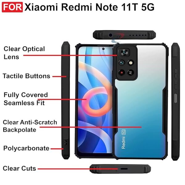 SNP-Redmi Note 11T (5G) / Poco M4 Pro (5G) Back Case Cover | Camera Protection Shockproof Bumper-Edge | Acrylic Crystal Clear 360 Degree Protection TPU+PC | Transparent Eagle Back Case Cover (Black) - Image 6