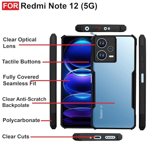 SNP-Shock Proof Back Case for Redmi Note 12 5G | Poco X5 5G - AirEDGE Technology | Camera Protection | Transparent Hybrid Mobile Back Case Cover - Earthy Black - Image 6
