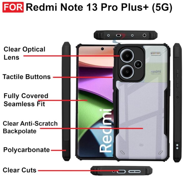SNP-Mi Redmi Note 13 Pro Plus 5G Back Cover Case | 360 Degree Protection | Shock Proof Design | Transparent Back Cover Case for Redmi Note 13 Pro Plus (PC & TPU, Black Bumper) - Image 6