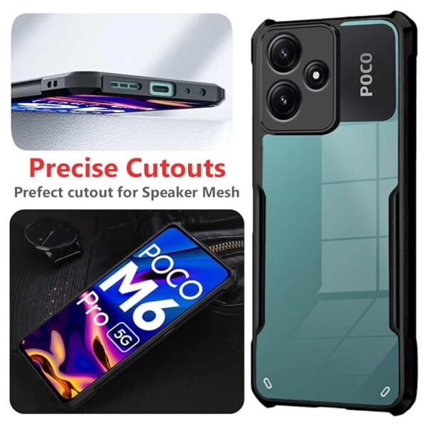 SNP-Shock Proof Clear Polycarbonate Protective Back Case For Mi Redmi 12 5G|Poco M6 Pro 5G - Airedge Technology|360 Degree Camera Protection|Transparent Hybrid Back Case Mobile Cover - Black - Image 6