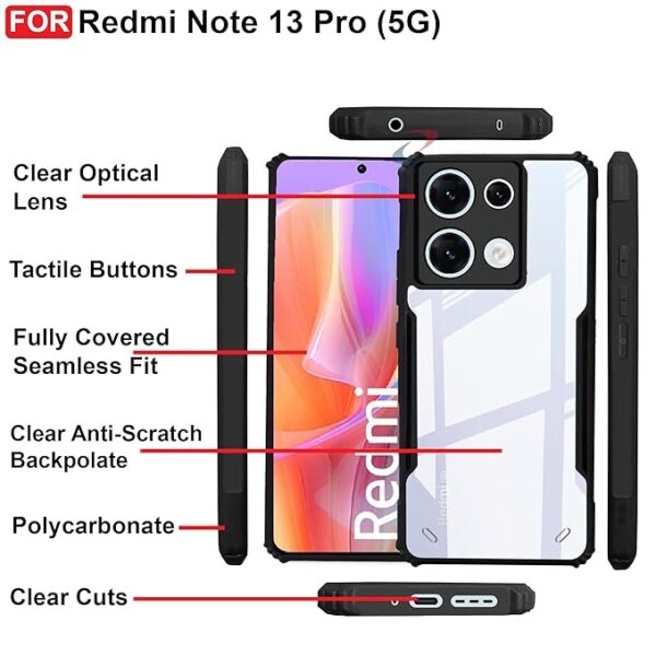 SNP-Shockproof Crystal Clear Back Cover Case for Mi Redmi Note 13 PRO 5G | 360 Degree Protection | Protective Design | Transparent Back Cover for Redmi Note 13 Pro (PC & TPU, Black Bumper) - Image 6