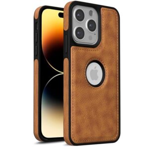 Flexible Pu Leather | Full Camera Protection | Raised Edges | Super Soft-Touch | Bumper Case for iPhone 14 Pro Max (Brown)