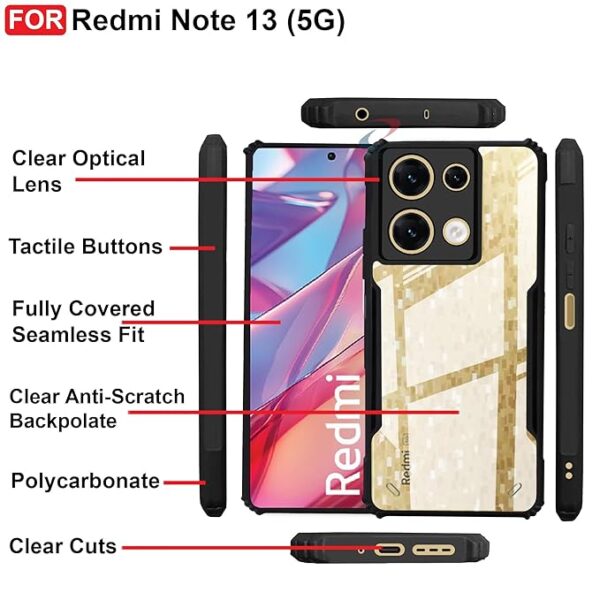 SNP-Shockproof Crystal Clear Back Cover Case for Mi Redmi Note 13 5G | 360 Degree Protection | Protective Design | Transparent Back Cover Case for Redmi Note 13 5G (PC & TPU, Black Bumper) - Image 7