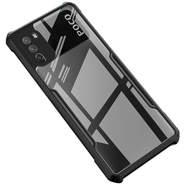 SNP-Poco M3 Back Cover |Transparent Back Case|Ultra Thin Slim Crystal Clear Hard PC with TPU Bumper, Military-Grade Protection Case for Poco M3 -Black