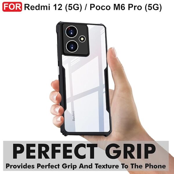 SNP-Redmi 12 (5G) / Poco M6 Pro (5G) Back Case Cover | Camera Protection Shockproof Bumper-Edge | Acrylic Crystal Clear 360 Degree Protection TPU+PC | Transparent Eagle Back Case Cover (Black) - Image 3