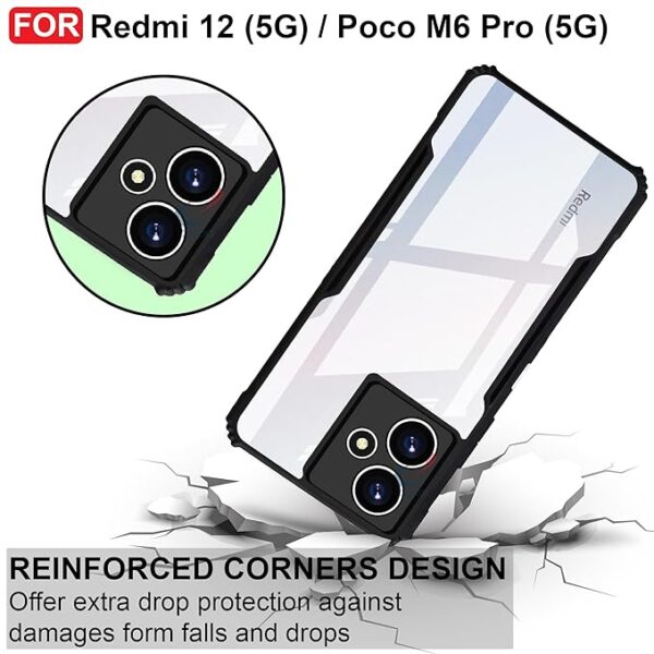 SNP-Redmi 12 (5G) / Poco M6 Pro (5G) Back Case Cover | Camera Protection Shockproof Bumper-Edge | Acrylic Crystal Clear 360 Degree Protection TPU+PC | Transparent Eagle Back Case Cover (Black) - Image 4
