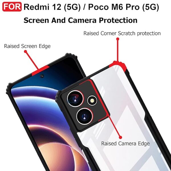 SNP-Redmi 12 (5G) / Poco M6 Pro (5G) Back Case Cover | Camera Protection Shockproof Bumper-Edge | Acrylic Crystal Clear 360 Degree Protection TPU+PC | Transparent Eagle Back Case Cover (Black) - Image 5